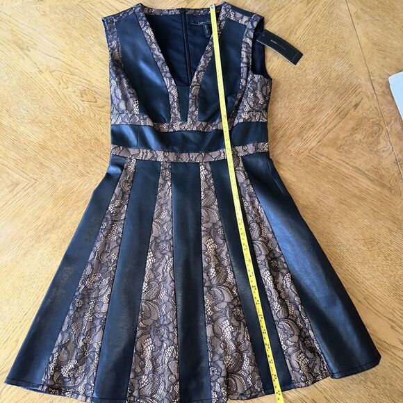 BcBG Woman’s Black Leather Lace Matrix Mini evening cosplay Dress Size 0 NWT - Picture 6 of 9